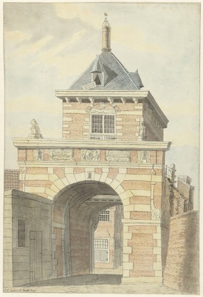 Vista do antigo Vriesche Poort em Alkmaar de Jacobus Andreas Crescent