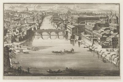 Vista de Roma com a Ponte Sisto sobre o rio Tibre Prospecto Pontis Sixti IV locorumq adjadentium (título no objeto) Vistas de Roma (título da série) La Galerie agreable du mond (...) divisée en LXVI tomes...Cette partie comprend le Rome moderne de Jacobus Baptist