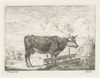 Vaca em pé perto de uma cerca de Jacobus Cornelis Gaal