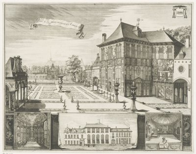 Vista da casa de Rubens em Antuérpia Vista da casa de Hilwerue em Antuérpia Partes de la maison Hilwerue Aanvers 1692 (título no objeto) de Jacobus Harrewijn
