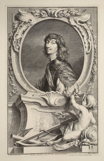 Retrato de Algernon Percy, conde de Northumberland, ilustração "das cabeças de pessoas ilustres de Grâ Bretanha", bar. de Knapton, Londres, 1742 de Jacobus Houbraken