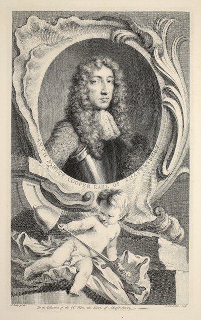 Retrato do tanoeiro de Anthony Ashley, conde de Shaftesbury, ilustração das Cabeças de pessoas ilustres de Grâ Bretanha , bar. de Knapton, Londres, 1742 de Jacobus Houbraken