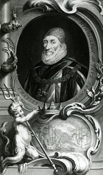 Retrato de Charles Howard, conde de Nottingham, ilustração "das cabeças de pessoas ilustres de Grâ Bretanha", bar. de Knapton, Londres, 1742 de Jacobus Houbraken