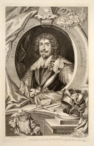 Retrato de Edward Sackville, ilustração "das cabeças de pessoas ilustres de Grâ Bretanha", bar. de Knapton, Londres, 1742 de Jacobus Houbraken