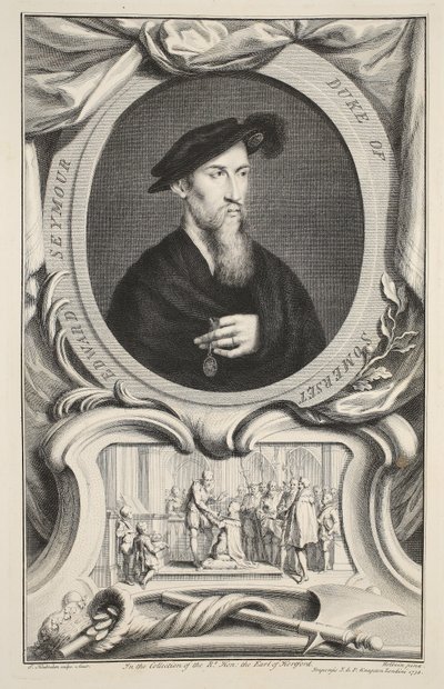 Retrato de Edward Seymour, duque de Somerset, ilustração de &39;cabeças de Ilustre pessoas da Grã-Bretanha&39;, pub. de Knapton, Londres, 1742 de Jacobus Houbraken