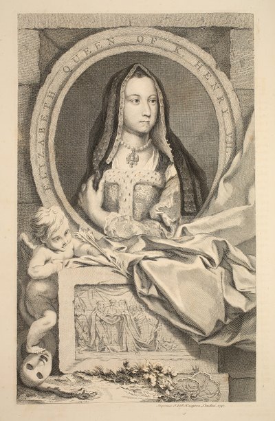Retrato de Elizabeth, rainha de Henry VII, ilustração de &39;cabeças de ilustres pessoas da Grã-Bretanha&39;, pub. de Knapton, Londres, 1742 de Jacobus Houbraken