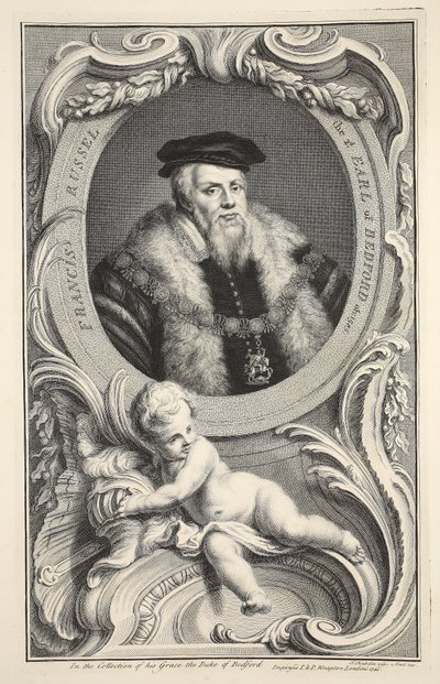 Retrato de Francis Russell, ilustração "das cabeças de pessoas ilustres de Grâ Bretanha", bar. de Knapton, Londres, 1742 de Jacobus Houbraken