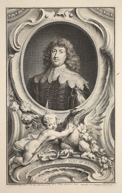 Retrato de George, senhor Digby, conde de Bristol, ilustração das Cabeças de pessoas ilustres de Grâ Bretanha , bar. de Knapton, Londres, 1742 de Jacobus Houbraken