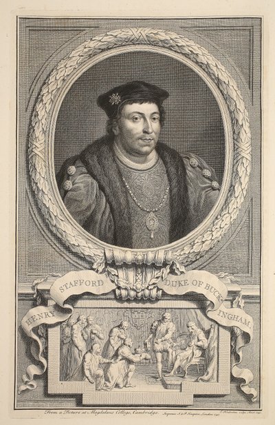 Retrato de Henry Stafford, duque de Buckingham, ilustração "das cabeças de pessoas ilustres de Grâ Bretanha", bar. de Knapton, Londres, 1742 de Jacobus Houbraken