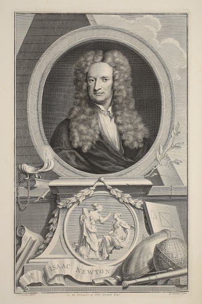 Retrato de Isaac Newton, ilustração "das cabeças de pessoas ilustres de Grâ Bretanha", bar. de Knapton, Londres, 1742 de Jacobus Houbraken