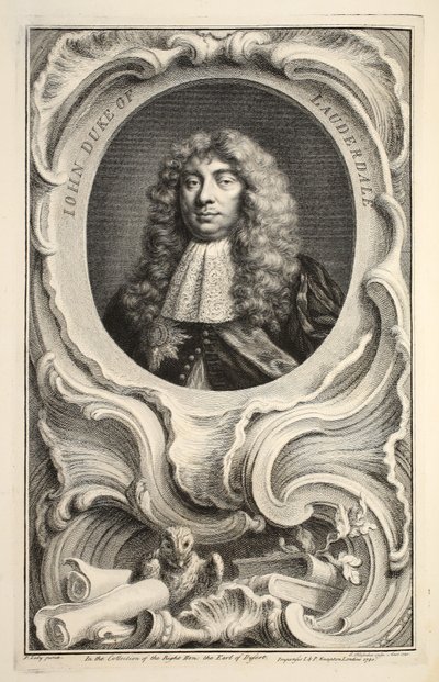 Retrato de John, duque de Lauderdale, ilustração das Cabeças de pessoas ilustres de Grâ Bretanha , bar. de Knapton, Londres, 1742 de Jacobus Houbraken