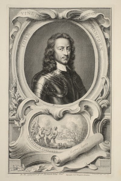 Retrato de John Hampden, ilustração "das cabeças de pessoas ilustres de Grâ Bretanha", bar. de Knapton, Londres, 1742 de Jacobus Houbraken