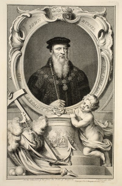 Retrato de John Russell, ilustração "das cabeças de pessoas ilustres de Grâ Bretanha", bar. de Knapton, Londres, 1742 de Jacobus Houbraken