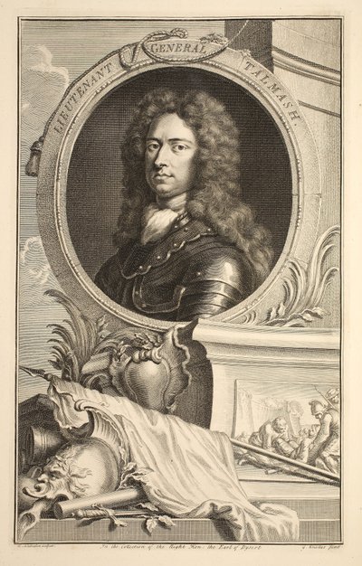 Retrato do tenente General Talmash, ilustração "das cabeças de pessoas ilustres de Grâ Bretanha", bar. de Knapton, Londres, 1742 de Jacobus Houbraken