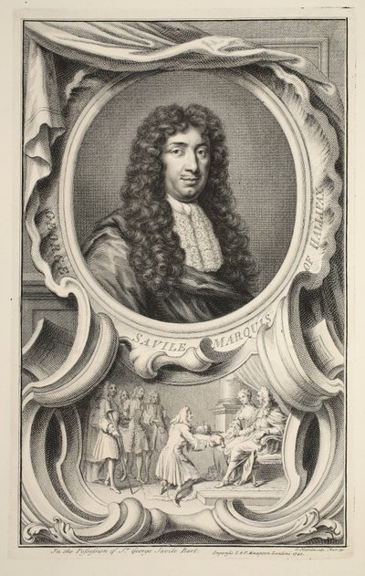 Retrato de Savile, marquês de Halifax, ilustração "das cabeças de pessoas ilustres de Grâ Bretanha", bar. de Knapton, Londres, 1742 de Jacobus Houbraken
