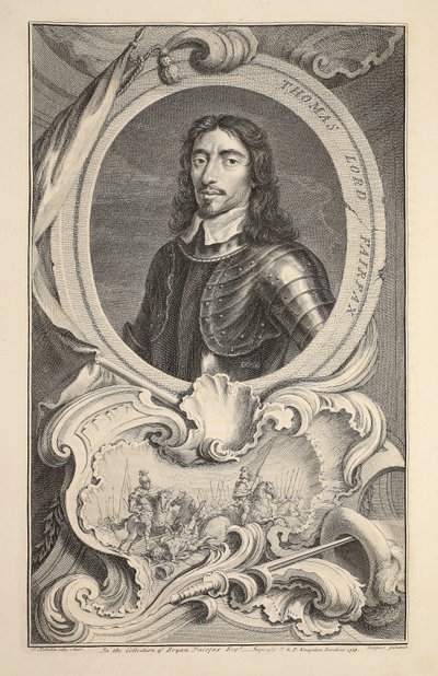 Retrato de Thomas, Lord Fairfax, ilustração de &39;cabeças de Ilustre pessoas da Grã-Bretanha&39;, pub. de Knapton, Londres, 1742 de Jacobus Houbraken