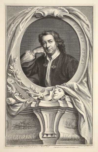 Retrato de Thomas Otway, ilustração "das cabeças de pessoas ilustres de Grâ Bretanha", bar. de Knapton, Londres, 1742 de Jacobus Houbraken