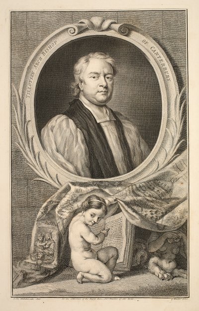 Retrato de Tillotson, arcebispo de Canterbury, ilustração "das cabeças de pessoas ilustres de Grâ Bretanha", bar. de Knapton, Londres, 1742 de Jacobus Houbraken
