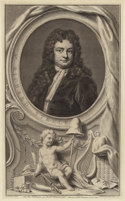 Sir Richard Steele, escritor, dramaturgo e político irlandês e co-fundador da revista The Tatler (gravura) de Jacobus Houbraken