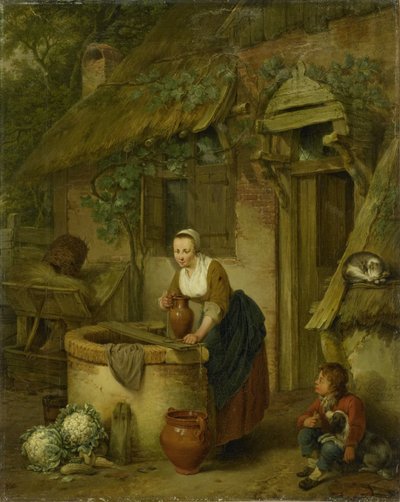 Mulher a tirar água de um poço de Jacobus Johannes Lauwers