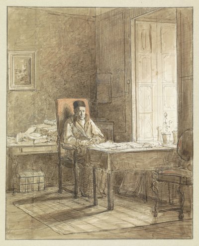Retrato de Gerrit Lamberts, sentado numa poltrona na sala de impressão de Jacobus Ludovicus Cornet