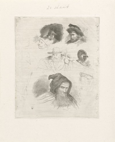 Estudo de retrato de diferentes cabeças de Jacobus Ludovicus Cornet