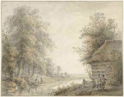 Galpão agrícola junto a um canal na borda de uma floresta de Jacobus Versteegen