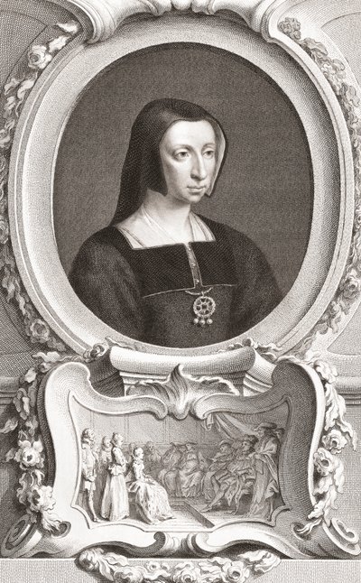 Luísa de Sabóia (1476-1531) nobre e regente francesa, Duquesa de Auvergne e Bourbon, Duquesa de Nemours, e mãe do rei Francisco I (gravura) de Jacobus and Vertue George Houbraken