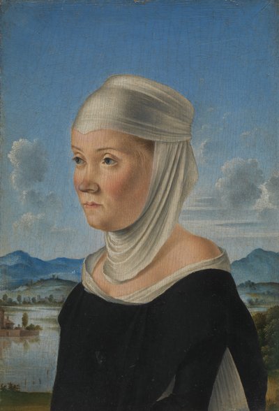 Retrato de uma mulher, possivelmente freira de San Secondo, em direção à cena em Grisaille, ca. 1485-95. de Jacometto Veneziano
