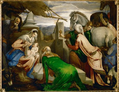 A Adoração dos Magos ... (óleo sobre tela) de Jacopo (1510 92) Bassano