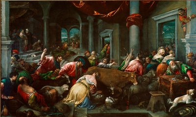 A purificação do Templo ou "Cristo perseguindo mercadores do Templo" Pintura de Jacopo da Ponte dit Jacopo Bassano (1517 circa-1592) Sol. 160x265 cm Londres, Galeria Nacional de Jacopo Bassano