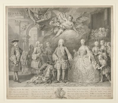 Fernão VI e sua rainha Maria Barbara de Bragança com Scarlatti e o célebre castrato italiano Farinelli de Jacopo (after) Amigoni