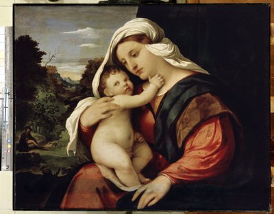 Virgem e o Menino. Pintura de Jacopo Palma il Vecchio (O Velho ou Ancião de Jacopo (c.1480 1528) Palma