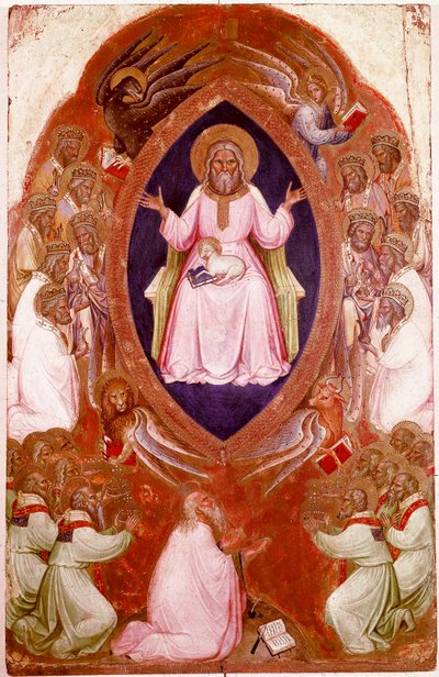 Painel central do Políptico do Apocalipse: a Visão de São João Evangelista. Detrempe sobre madeira de Jacobello Alberegno (1367-1397 aprox.) 1360-1390. Gallerie dell