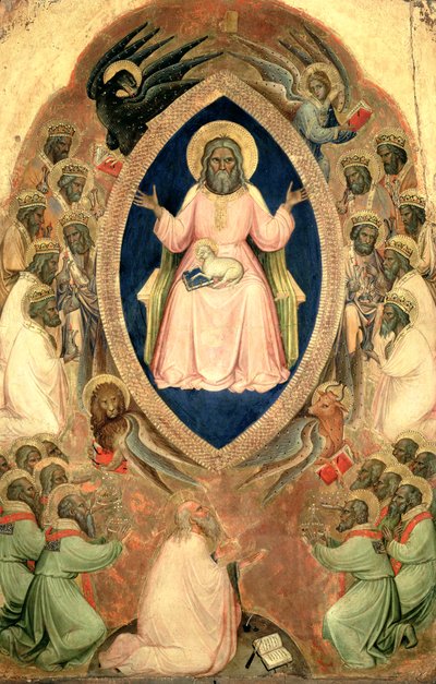 Deus Pai, entronizado a partir do políptico do Apocalipse, depois de 1343 (tempera no painel com ouro) de Jacopo Alberegno
