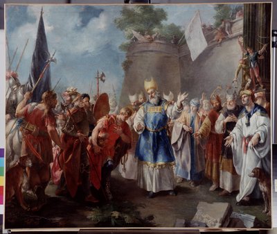 O Imperador Alexandre presta homenagem ao sumo sacerdote Jaddus. Pintura atribuída a Jacopo Amigoni (ou Giacomo Amiconi de Jacopo Amigoni