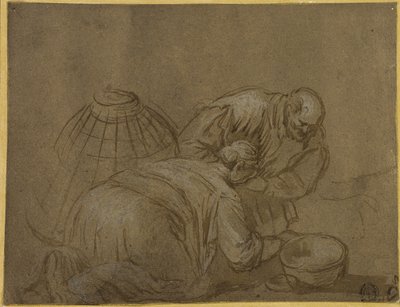 Casal camponês olhando em uma cesta de Jacopo Bassano