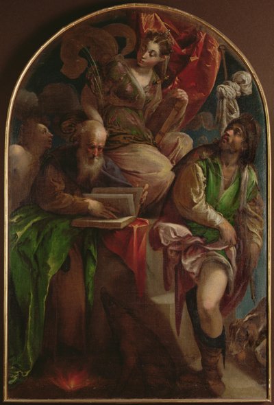 Santa Justina de Pádua, entronizada com São Sebastião, Santo António Abade e São Roque, c.1557-60 de Jacopo Bassano