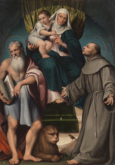 Santa Ana e o menino Cristo entronizado entre São Jerônimo e Francisco, 1541. de Jacopo Bassano il vecchio