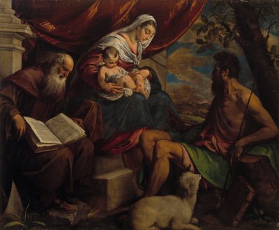Virgem e Menino com João Batista e Santo Antônio Abade, 1560s. de Jacopo Bassano il vecchio