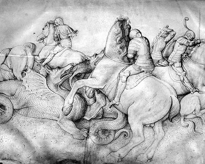 Batalha contra dragões, c.1450 (tinta aveludada) de Jacopo Bellini