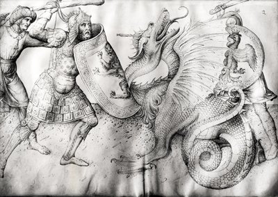 Batalha entre guerreiros e um dragão, c.1450 (tinta aveludada) de Jacopo Bellini
