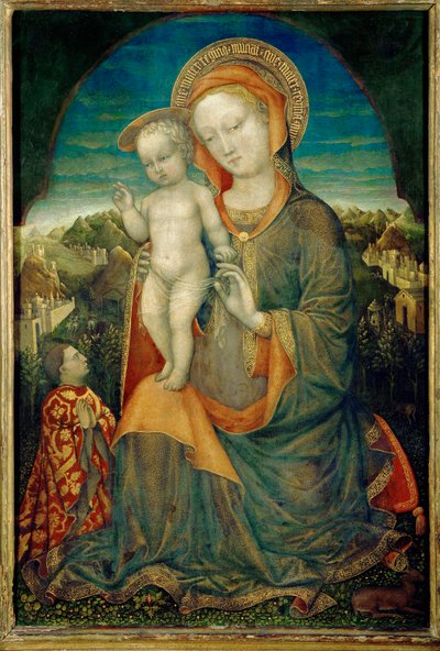 A Virgem da Humildade e o Menino adorado por Leonello ... de Jacopo Bellini