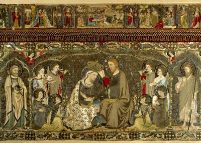 A Coroação da Virgem entre oito Anjos e quatorze Santos (bordado eclesiástico) par Cambi, Jacopo (ativo ca 1336) de Jacopo Cambi