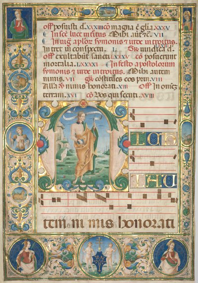 Folha de um Gradual: Inicial (M) com Santo André (reto) de Jacopo Filippo d