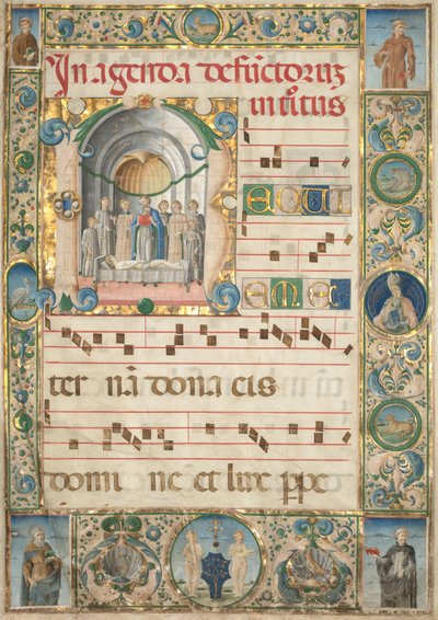 Folha de um Gradual: Inicial (R) com Missa pelos Mortos (reto) de Jacopo Filippo d