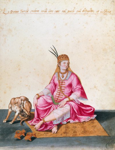 Mulher turca com cão, desenho de Jacopo Ligozzi (1547-1627) de Jacopo Ligozzi