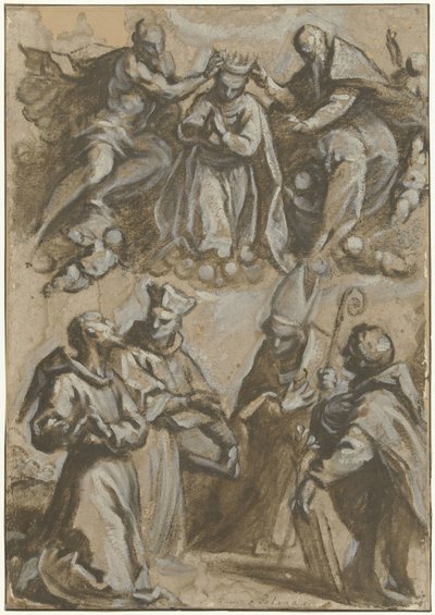 Quatro Santos em Adoração e a Coroação da Virgem Maria de Jacopo Palma (il Giovane)