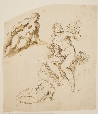 Estudos para uma mulher sentada e duas prostradas de Jacopo Palma