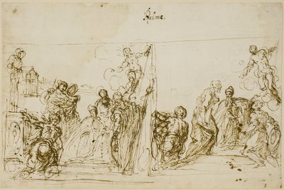 Dois esboços de composição para a pintura votiva do Doge Pasquale Cicogna, Sala del Pregadi, Palazzo Ducale, Veneza de Jacopo Palma